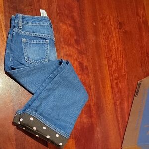 Old Navy Blue Cropped Girls 10 Lined Jeans with Polka Dot Cuffs